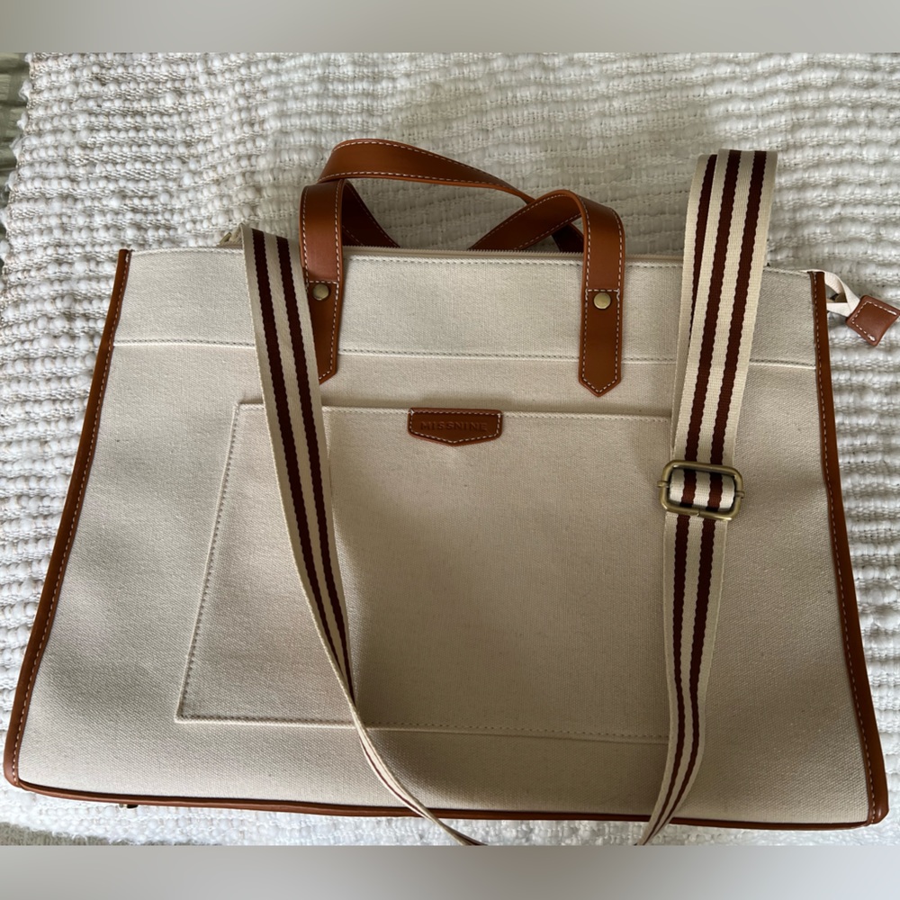 Tote Bag Laptop Office Bag Brown and Cream